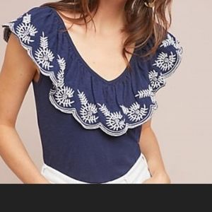 ANTHROPOLOGIE Moulinette Soeurs Julieta Ruffled V-Neck Top XS